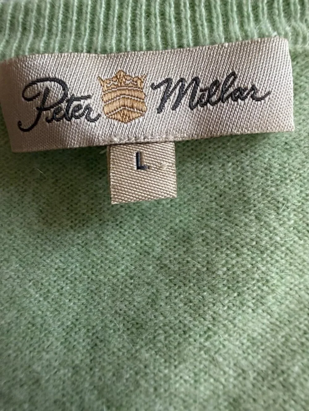 Peter Millar light lime green 100% cashmere vneck sweater L quiet luxury preppy